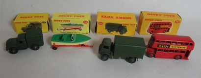 null DINKY TOYS England : 291 London bus, 623 Army covered wagon, 641 Army 1 ton...