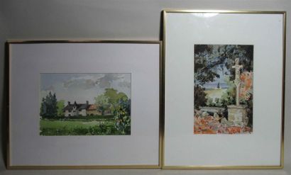 null Claude MORETTI "Paysages de Bretagne" Deux aquarelles signées en bas à gauche...