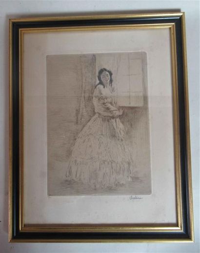 null Edgar CHAHINE (1874-1947) "Femme à la fenêtre" Lithographie signée en bas à...