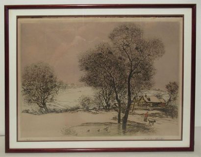 null Jean-François RAFFAELLI (1850-1924) "Paysage de neige" Lithographie en couleur...