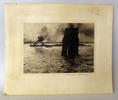 null Leopold Graf VON KALCKREUTH (1855-1928) "Le Port de Hambourg" Gravure eau forte...