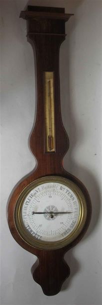 null Baromètre thermomètre d'applique en placage d'acajou - Epoque fin XIXe siècle...