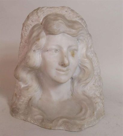null A. BARTEL "Visage féminin" Sculpture en marbre de Carrare - Signé sur la base...