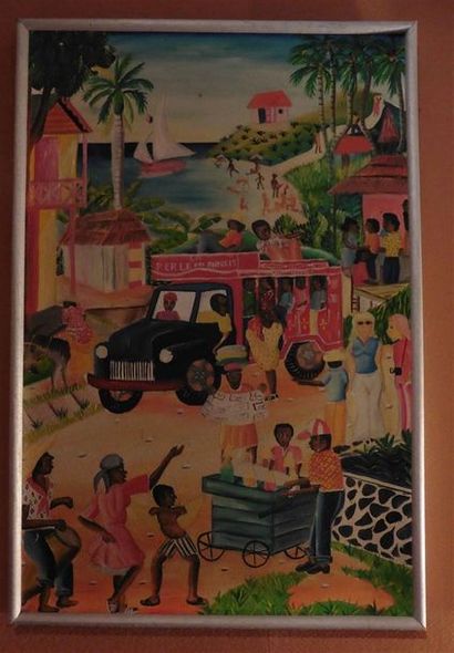 null Trois peintures naïves "Haïtienne" dont E. JEAN, ALIX PIERRE 31/12/1976 Peinture...
