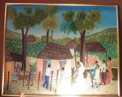 null Trois peintures naïves "Haïtienne" dont E. JEAN, ALIX PIERRE 31/12/1976 Peinture...