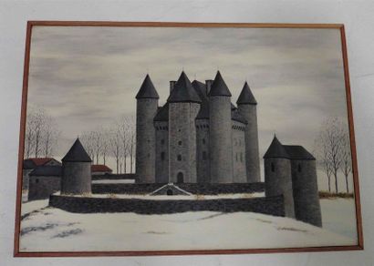 null Ecole Française du XXe siècle "Château d'Auvergne sous la neige" et "Buron en...