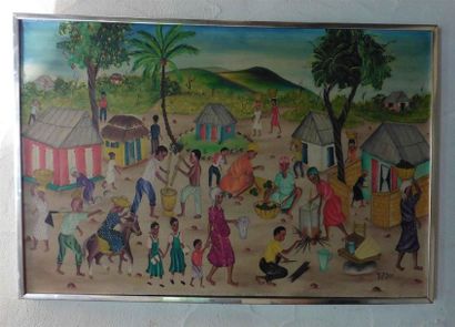 null Ensemble de 4 cinq peintures haïtiennes dont LOUIS JOSEPH 74, WILNER, JEAN HENRY...