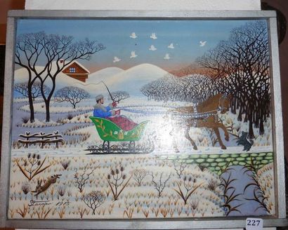 null STANOJEV (XXe) "Le Traineau dans la neige" Huile sur toile signée en bas à gauche...