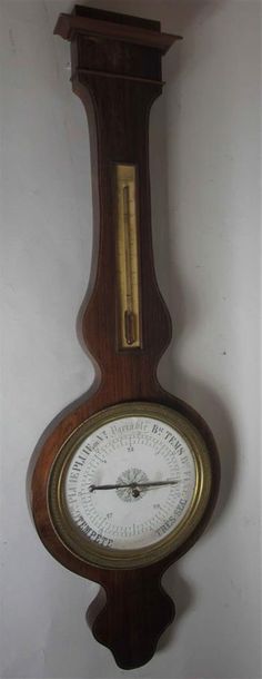 null Baromètre thermomètre d'applique en placage d'acajou - Epoque fin XIXe siècle...