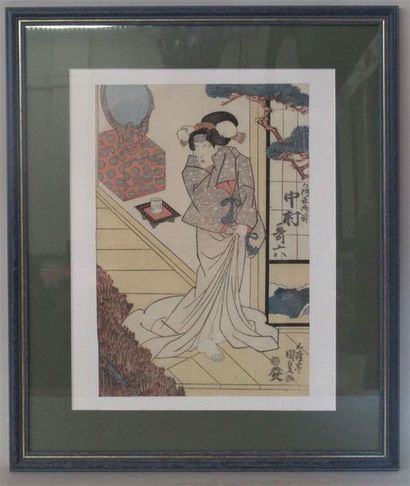 null Utagawa KUNISADA (1786-1865) "Femme dans un intérieur" Estampe en couleur éditée...