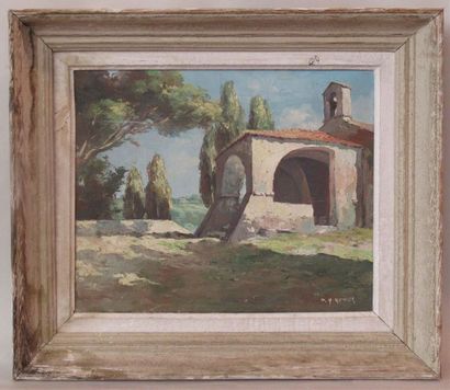 null Paul Henri RENIER (XXe) : "Eglise du sud de la France" Huile sur toile signée...