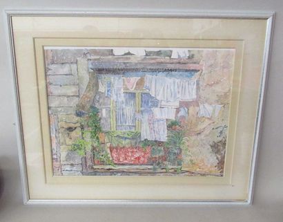 null Danièle RUELLE (née en 1940) "Balcon Lisbonne" aquarelle sur papier signée en...