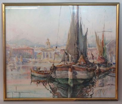 null Georges CHAMPION (XXe) "Le Port de Nice" Aquarelle sur papier signée en bas...