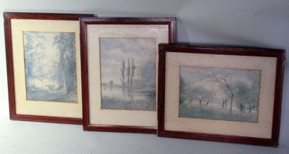 null A. WATBOL (XXe) "Trois paysages" Trois aquarelles sur papier signées et encadrées...