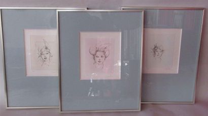 null LEONOR FINI (1907-1996) "Etudes de visages" 3 lithographies signées en bas à...