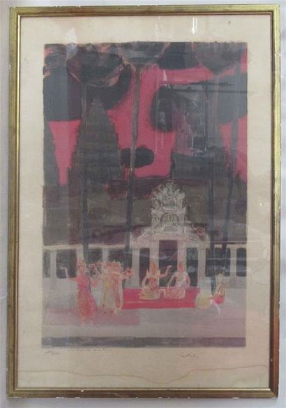 null Bernard CATHELIN (1919-2004) "Nuit à Angkor Vat - Danse khmène" Lithographie...