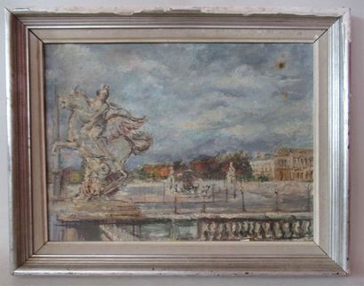 null Ecole française du XIXe siècle "Vue de la Place de la Concorde à Paris" Huile...