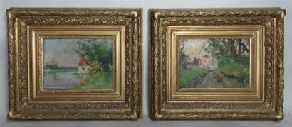 null Jacques VAN COPPENOLLE (1878-1915) "Deux paysages" Deux panneaux signés en bas...