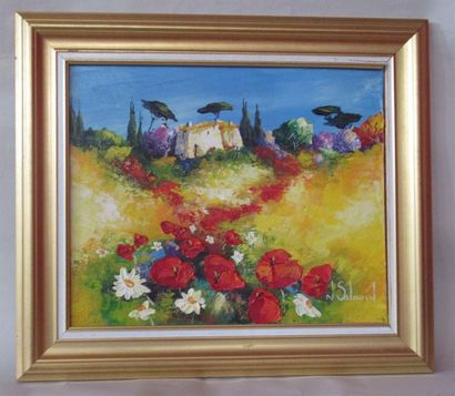 null Nathalie SABOURIN (XXe) "Bouquet de coquelicots" Huile sur toile signée en bas...