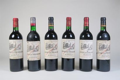 null 6 bouteilles : 1 bouteille CHÂTEAU LA TOUR DE MONS 1979 Margaux, niveau : bas...