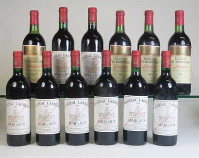 null 12 bouteilles : 8 bouteilles CHÂTEAU LARRUAU 1984 Margaux, étiquettes légèrement...