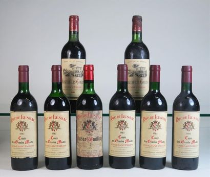 null 8 bouteilles : 5 bouteilles LUSSAC SAINT EMILION ROC DE LUSSAC 1985 niveaux...