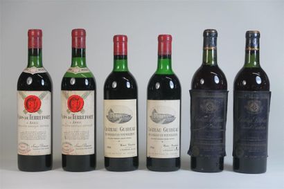 null 6 bouteilles : 2 bouteilles CHÂTEAU DESTIEUX 1952 Saint Emilion, niveaux haute...
