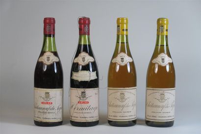 null 4 bouteilles : 1 bouteille CHÂTEAUNEUF DU PAPE 1971 Delas, niveau : 4,5 cm,...