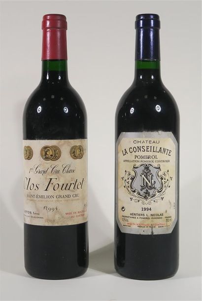 null 2 bouteilles : 1 bouteille CLOS FOURTET 1994 GC Saint Emilion, étiquette tachée....