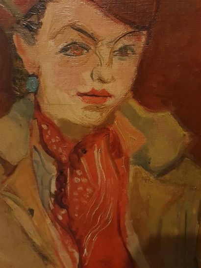 null Charles KVAPIL (1884-1957) "Jeune femme au foulard rouge" Huile sur toile signée...