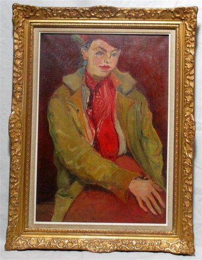 null Charles KVAPIL (1884-1957) "Jeune femme au foulard rouge" Huile sur toile signée...