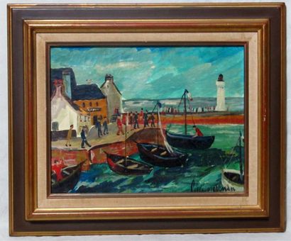 null LUCIEN GENIN (1894-1953) "Les bateaux au Port de Cassis" Huile sur toile signée...