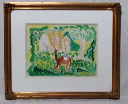 null ISAAC MINTCHINE (1900-1941) "Chameau dans un paysage exotique" Aquarelle signée...