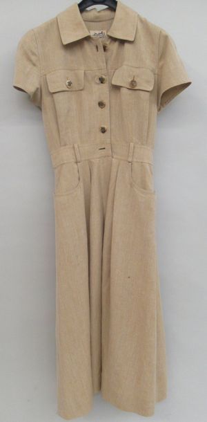 null HERMES PARIS - Robe longue d'été en lin beige - Avec étiquette - Taille 38 