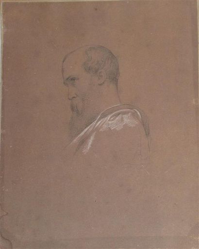 null Edouard PICOT (1786-1868) "Etude de tête d'homme de profil" Crayon noir rehaussé...