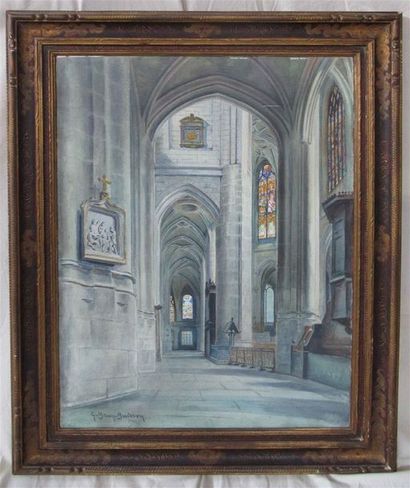 null Gabriel BRUN-BUISSON (1883- ?) "Intérieur de l'Eglise Saint Gervais" Aquarelle...