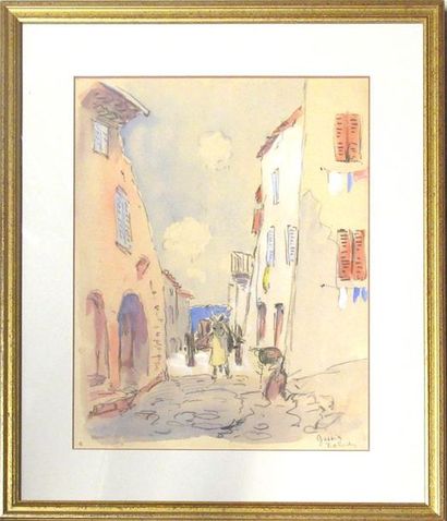 null Robert Antoine PINCHON (1886-1943) "Deux ruelles animées à Gassin" Paire d'aquarelles...