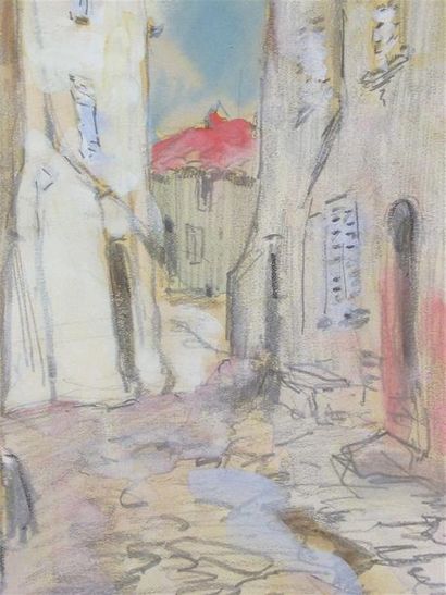null Robert Antoine PINCHON (1886-1943) "Deux ruelles animées à Gassin" Paire d'aquarelles...