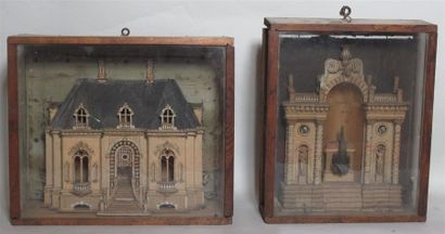 null Deux dioramas "Facades de monuments" Maquette en bois, carton, papier, gouache...
