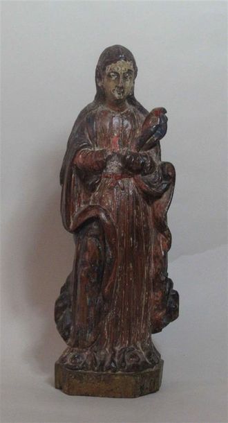 null Vierge en bois sculpté avec restes de polychromie - Epoque XVIIIe siècle - Ht...