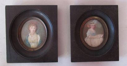 null Deux miniatures sur ivoire "Portrait du XVIIIe siècle" - Dans le goût de VIGEE...