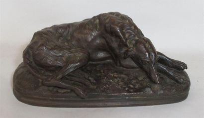 null Paul GAYRARD (1807-1855) "Lévrier couché" Epreuve en bronze à patine brune -...