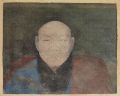 null Peinture sur soie figurant "Portrait d'un Moine" - Chine ou sino-tibétaine,...