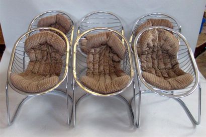 null Gastone RINALDI (1920-2006) - Suite de six chaises "Egg Chair" en acier nickelé,...