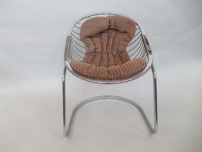 null Gastone RINALDI (1920-2006) - Suite de six chaises "Egg Chair" en acier nickelé,...