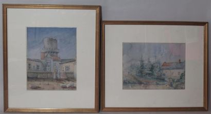 null V. ALBON (XIXe) "Scènes de contemplation" Deux aquarelles signées en bas à droite...