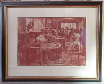 null Pierre LEMARCHAND (1908-1970) "Les fours de l'atelier de fonderie" Lithographie...