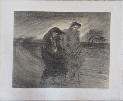 null THEOPHILE ALEXANDRE STEINLEN (1859-1923) (d'après) "Le Coup de Vent" Gravure...