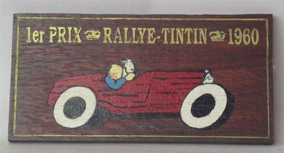 null Plaque en bois partiellement peint marquée "1er Prix - Rallye Tintin 1960" -...