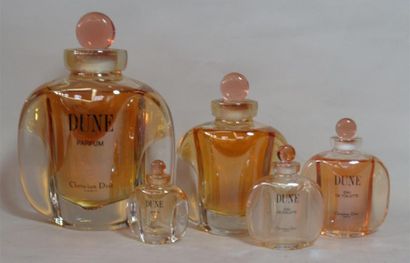 null Série de cinq flacons de parfum DUNE PARFUM CHRISTIAN DIOR Paris et Eau de Toilette...